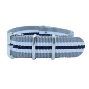 NATO Bracelet de montre - Gris, bleu et blanc par Watch Straps Canada