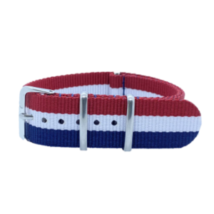 NATO Bracelet de montre - Rouge, bleu et blanc, 3 bandes par Watch Straps Canada