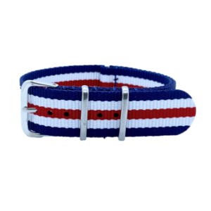 NATO Bracelet de montre - Rouge, bleu et blanc, 5 bandes par Watch Straps Canada