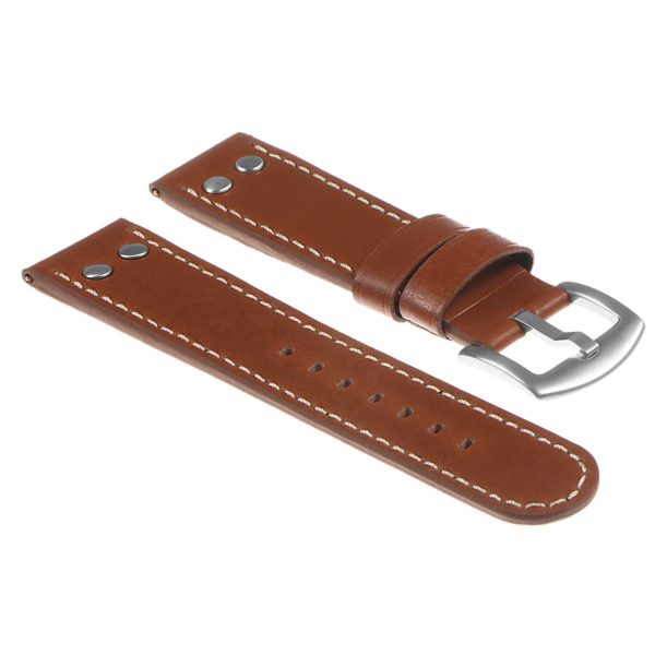 Rivets Top Grain Leather Pilot Watch Band - Tan by Watch Straps Canada