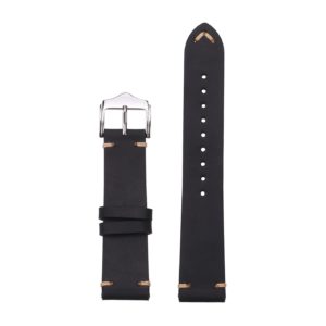 Bracelet de montre en cuir Crazy Horse noir par Watch Straps Canada.