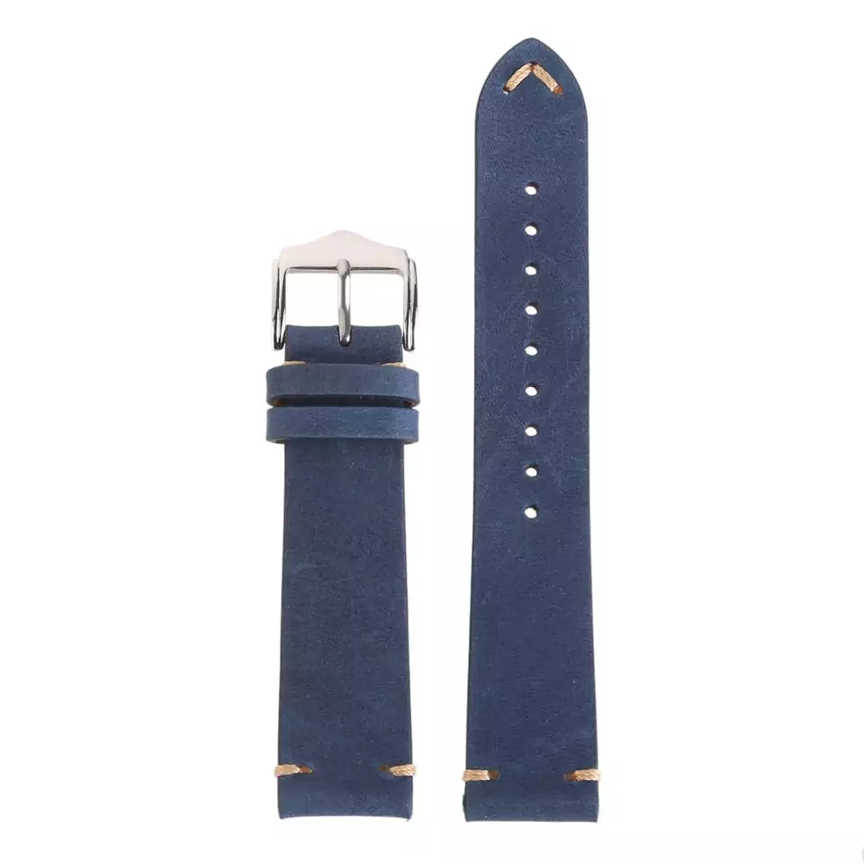Bracelet de montre en cuir Crazy Horse bleu par Watch Straps Canada.