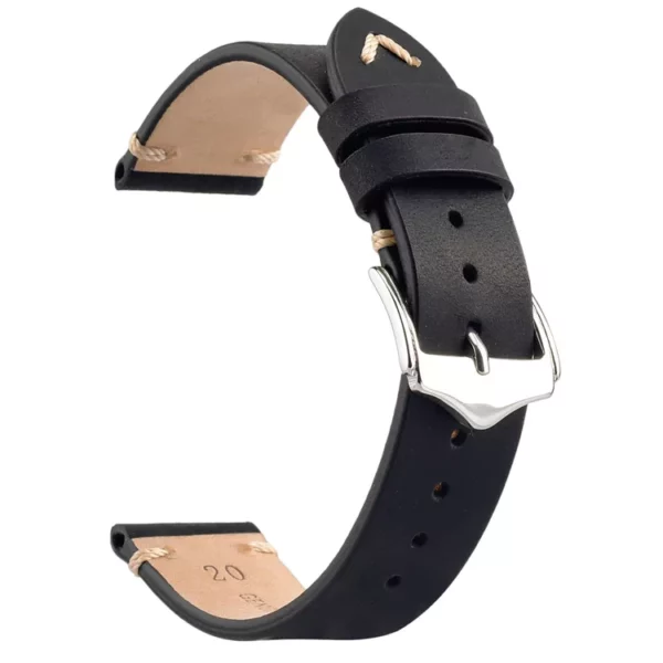 Bracelet de montre en cuir Crazy Horse noir par Watch Straps Canada.