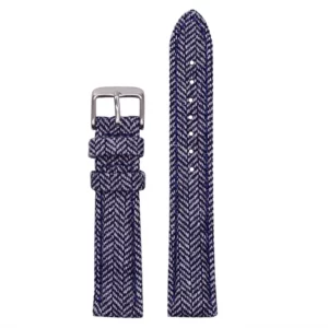 Blue Tweed & Leather Herringbone Watch band by Watch Straps Canada