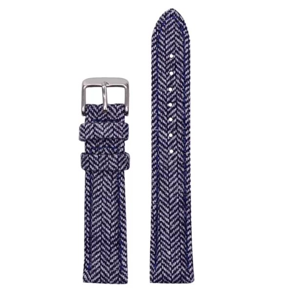 Blue Tweed & Leather Herringbone Watch band by Watch Straps Canada