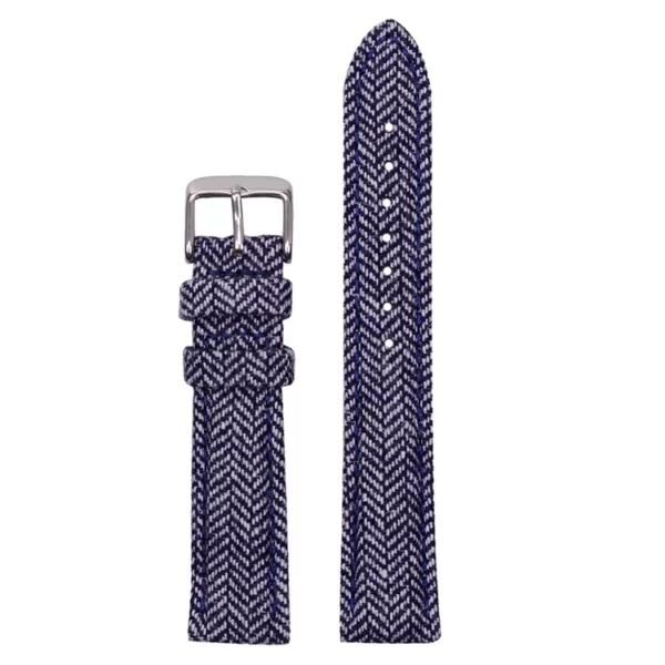 Bracelet de montre en tweed bleu et cuir à chevrons par Watch Straps Canada