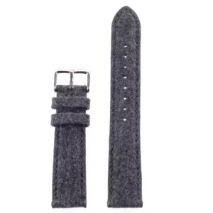 Grey Tweed & Leather Herringbone Watch band by Watch Straps Canada