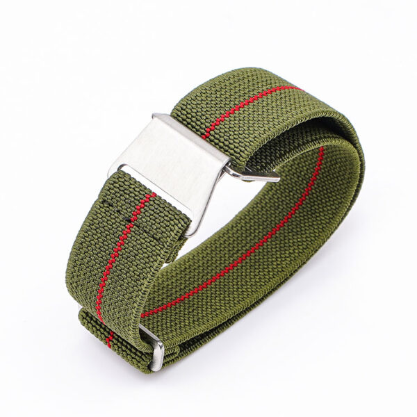 Marine Nationale - Elastic NATO Watch Strap - Army Green & Red by Watch Straps Canada
