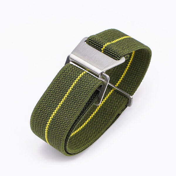 Marine Nationale - Elastic NATO Watch Strap - Army Green & Yellow by Watch Straps Canada