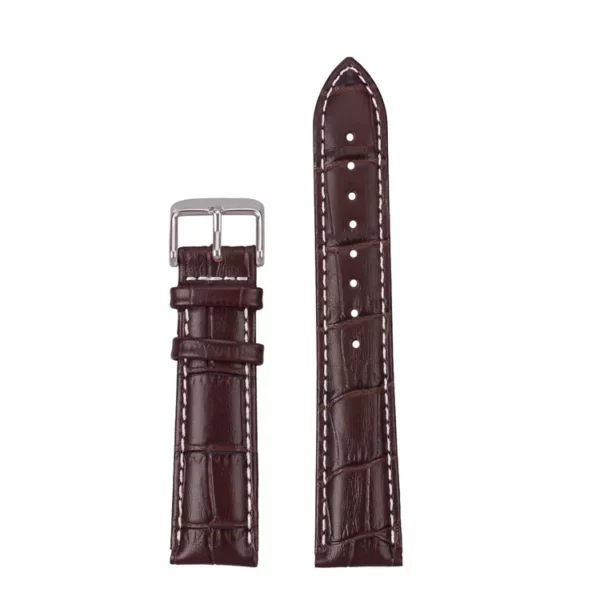 Watch Straps Canada High Quality Crocodile Embossed Top Grain Leather Watch Band Brown with White Stitching