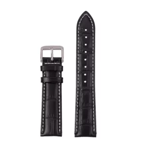 Watch Straps Canada High Quality Crocodile Embossed Top Grain Leather Watch Band Black with White Stitching