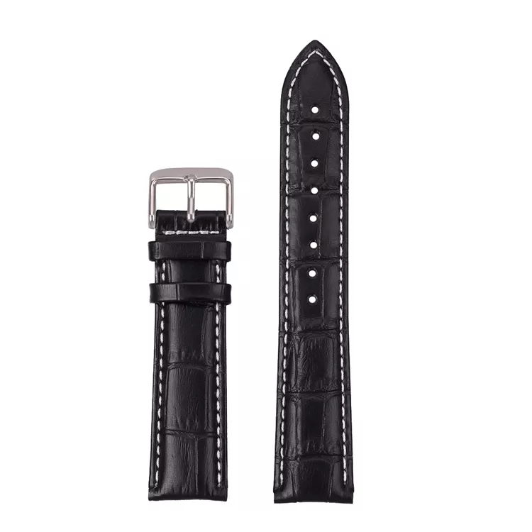 Watch Straps Canada Bracelet de montre de haute qualité en cuir de première qualité gaufré au crocodile noir avec surpiqûres blanches