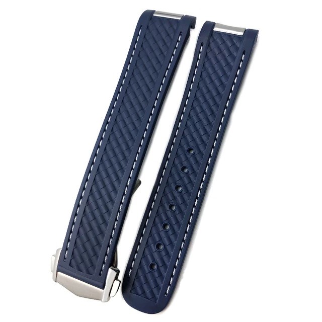 Bracelet caoutchouc pour Omega Seamaster Aqua Terra en bleu marine par Watch Straps Canada