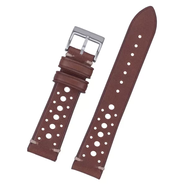 Perforated/Rally Style Leather Watch Straps in Brown by Watch Straps Canada