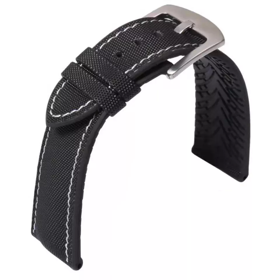 Bracelet de montre en caoutchouc FKM et microfibre Sailcloth en noir et blanc par watch straps canada