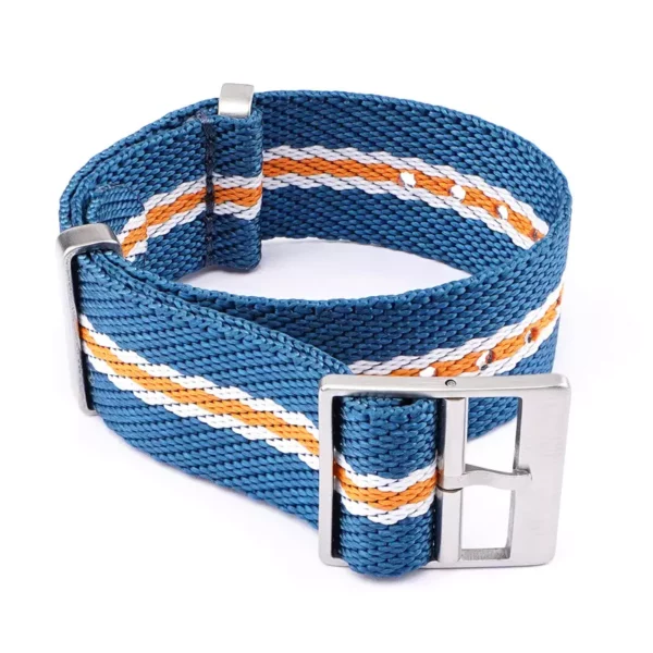 Premium Wooven NATO Strap in Light Blue, Orange &amp; White by Watch Straps Canada