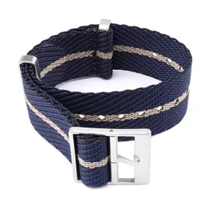 Premium Wooven NATO Strap in Navy Blue & Khaki by Watch Straps Canada