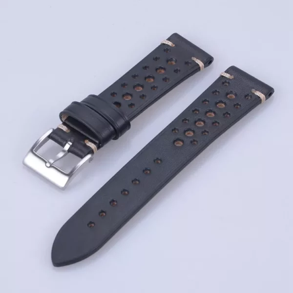 Perforated/Rally Style Leather Watch Straps in Black by Watch Straps Canada