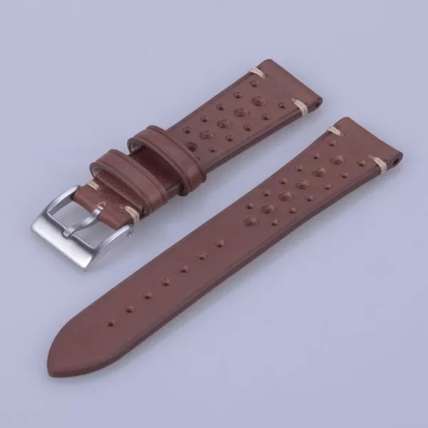 Bracelets de montre en cuir perforé/Rally Style en brun par Watch Straps Canada