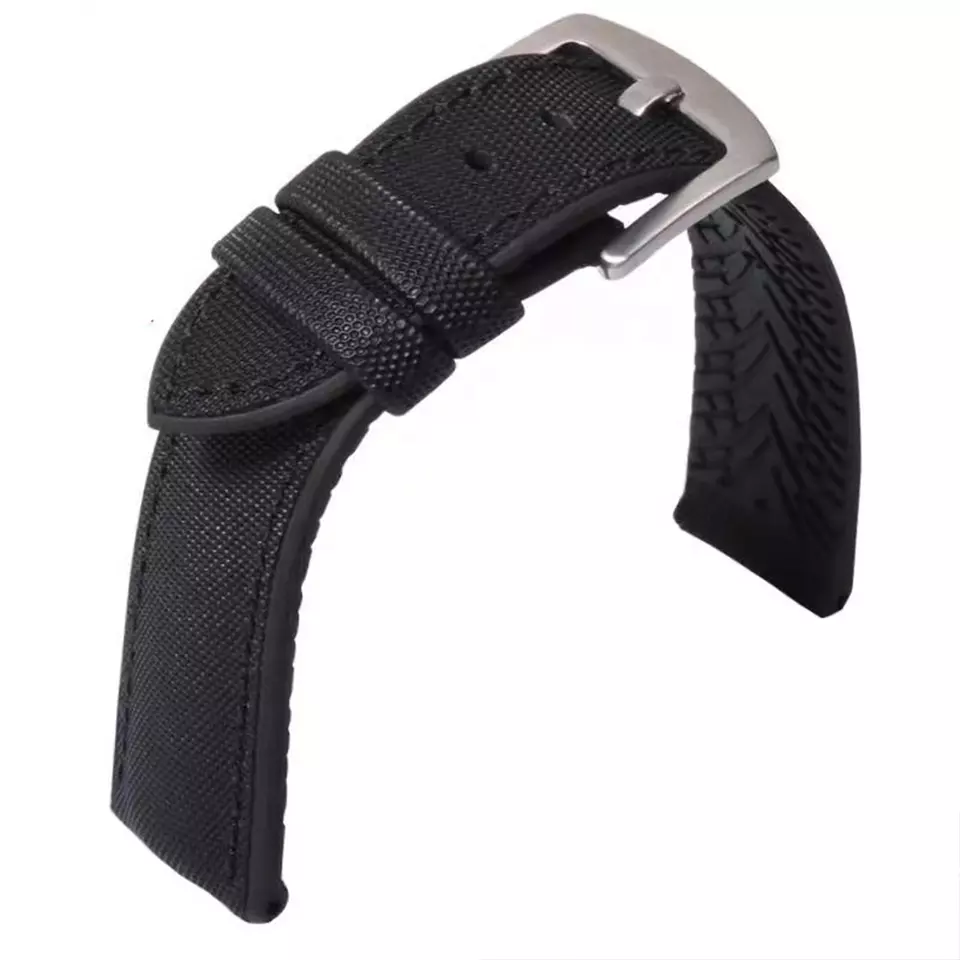 Bracelet de montre en caoutchouc FKM et microfibre Sailcloth en noir et blanc par watch straps canada