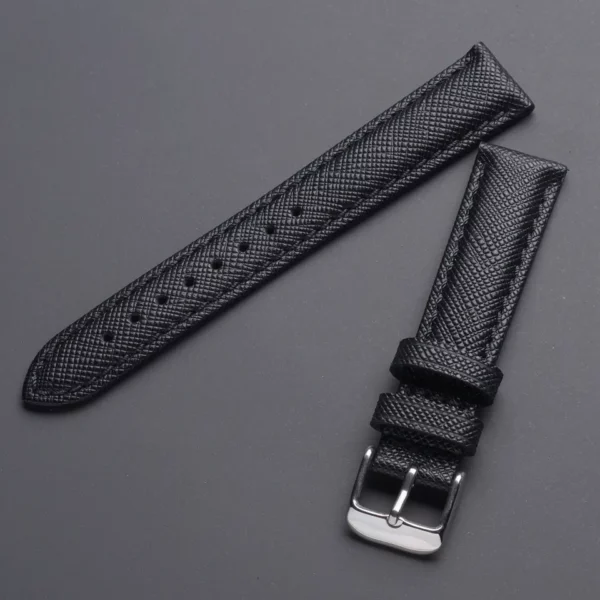 Bracelet de montre en cuir Saffiano noir par Watch Straps Canada