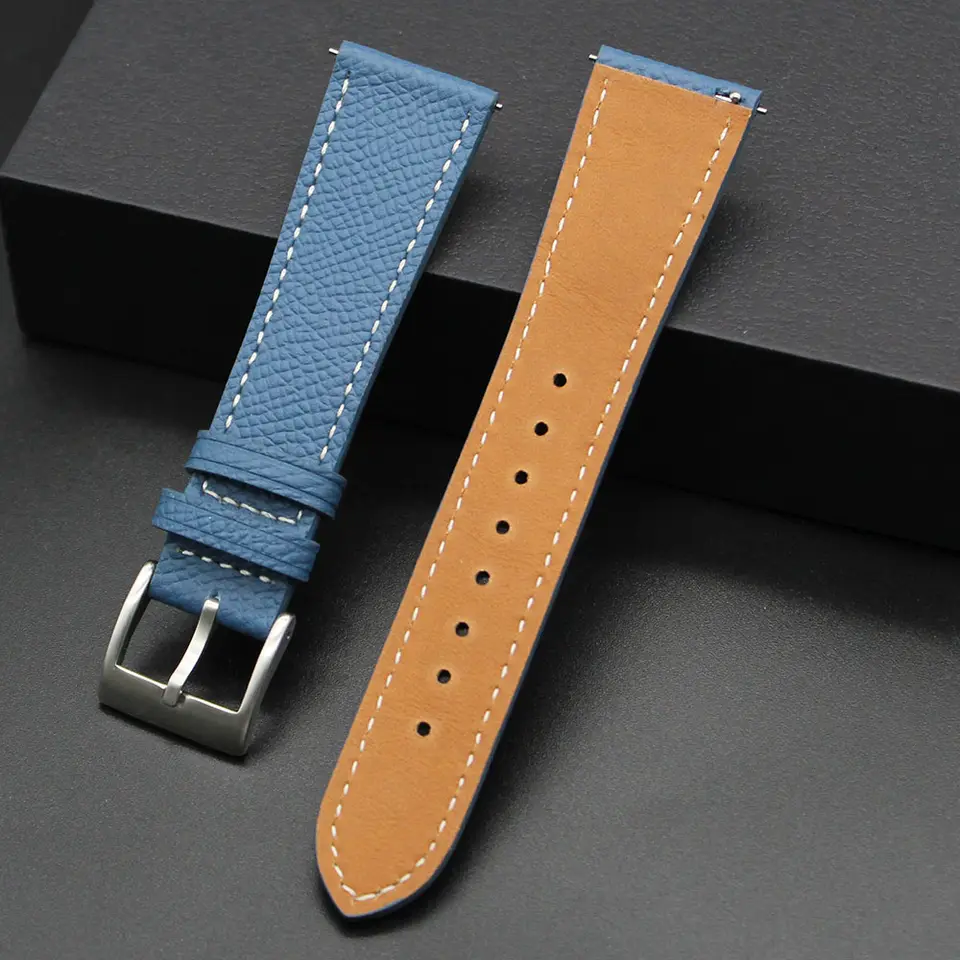 Watch Straps Canada Bracelet de montre Epsom en cuir bleu