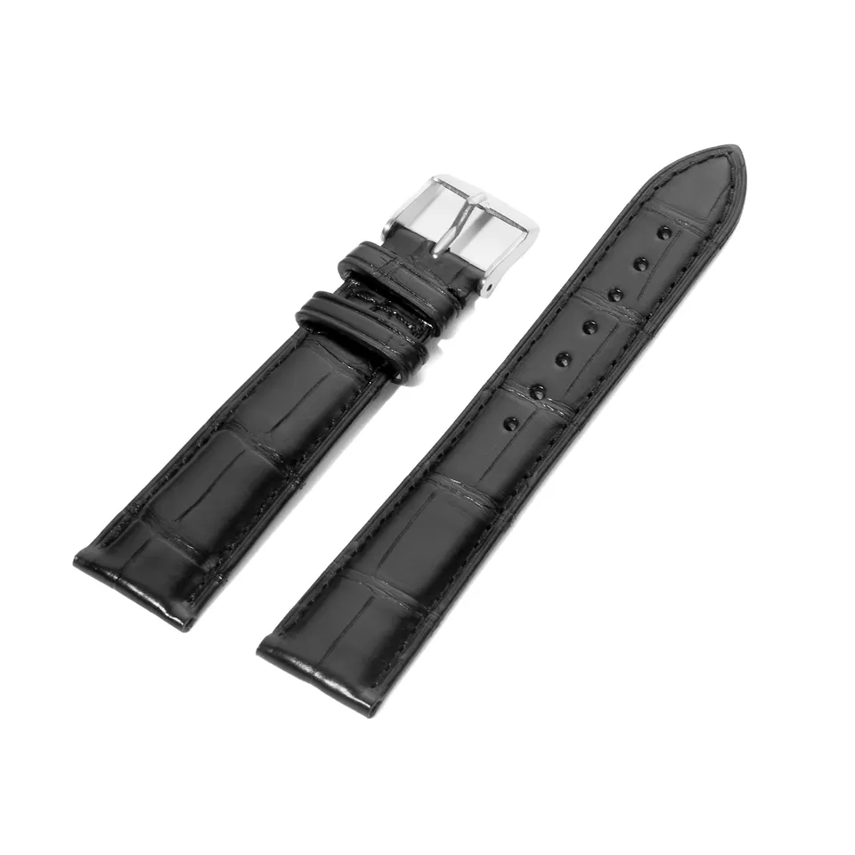 Bracelet de montre en cuir d'alligator noir de Watch Straps Canada