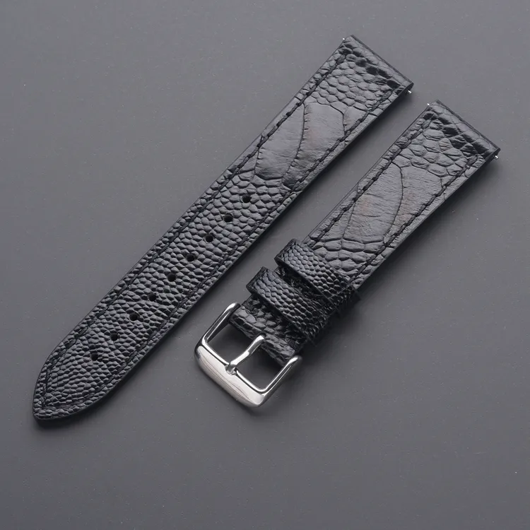 Black Ostrich Leather Watch Band - Quick Release - Exotic Leather from Watch Straps Canada