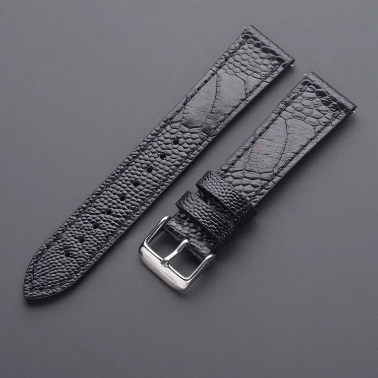 Bracelet de montre en cuir d'autruche noir - Quick Release - Exotic Leather from Watch Straps Canada