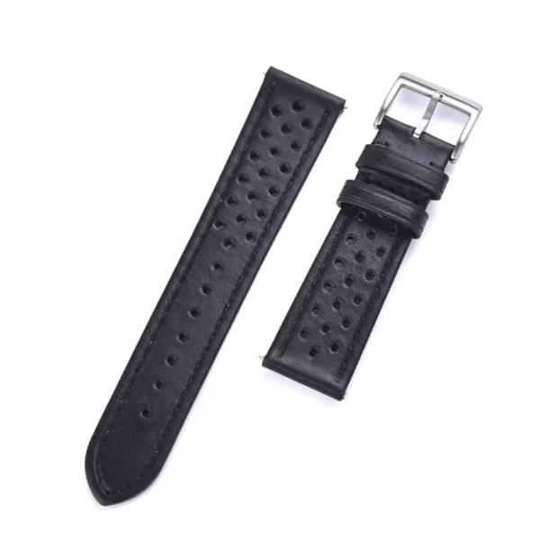 Bracelet de montre Rallye en cuir perforé noir par Watch Straps Canada