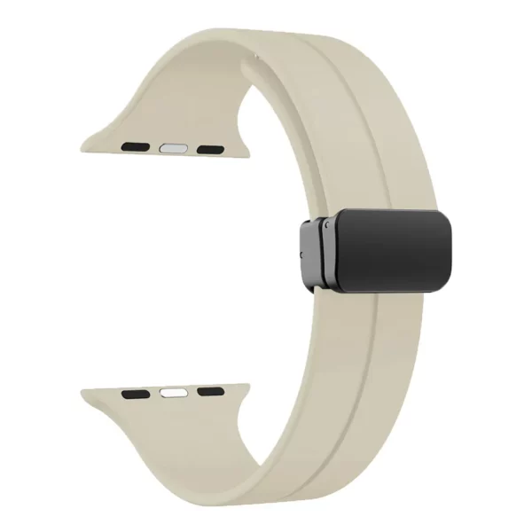 Bracelet Apple Watch en caoutchouc beige Watch Straps Canada avec fermoir magnétique noir