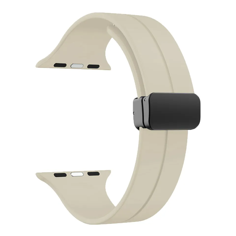 Beige Rubber Apple Watch Band form Watch Straps Canada with a black magnetic clasp