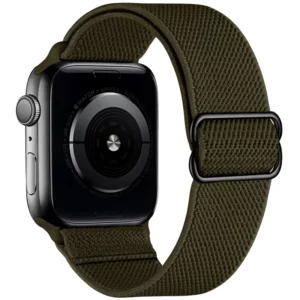 Watch Straps Canada Bracelet élastique pour Apple Watch, extensible et ajustable en vert armée