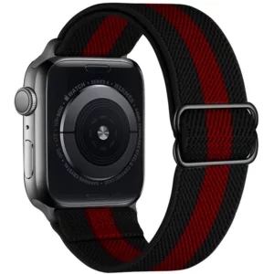 Watch Straps Canada Elastic Apple Watch loop band that stretches and can be adjusted in black with a red stripe