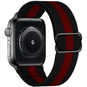 Watch Straps Canada Bracelet élastique pour Apple Watch, extensible et ajustable, noir avec une bande rouge