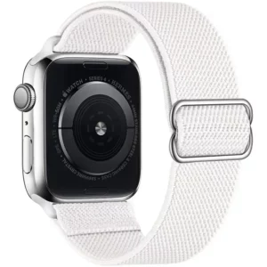 Watch Straps Canada Elastic Apple Watch loop band that stretches and can be adjusted in white.