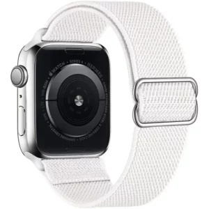 Watch Straps Canada Bracelet élastique pour Apple Watch, extensible et ajustable, de couleur blanche.