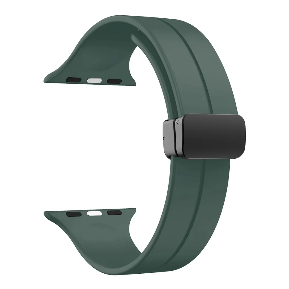 Green Rubber Apple Watch Band form Watch Straps Canada with a black magnetic clasp