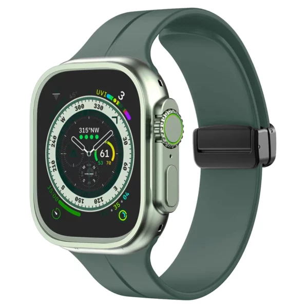 Green Rubber Apple Watch Band form Watch Straps Canada with a black magnetic clasp on Apple Watch Ultra