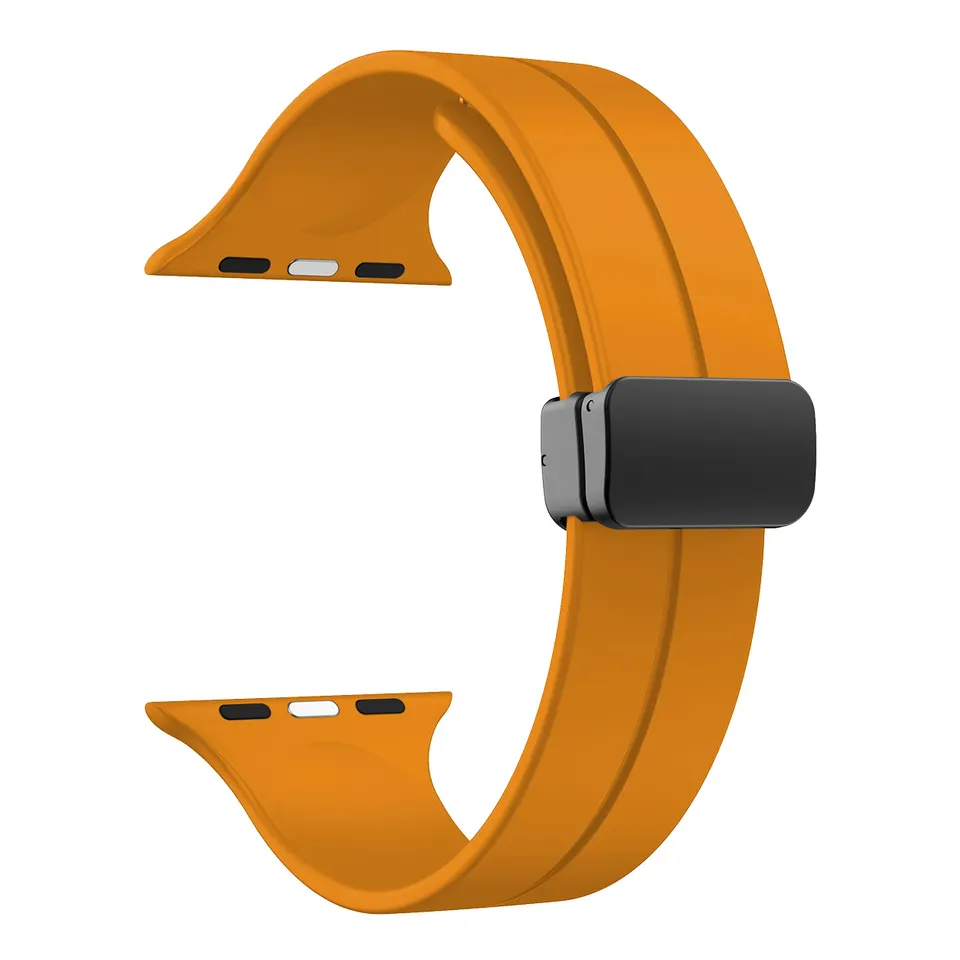 Orange Rubber Apple Watch Band form Watch Straps Canada with a black magnetic clasp