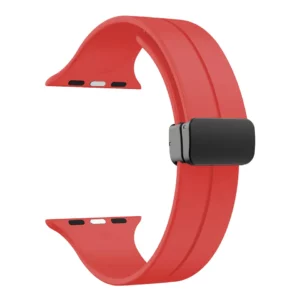 Red Rubber Apple Watch Band form Watch Straps Canada with a black magnetic clasp
