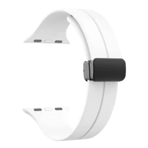 White Rubber Apple Watch Band form Watch Straps Canada with a black magnetic clasp