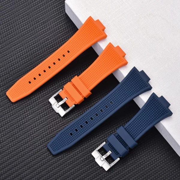 Orange & Navy FKM Tissot PRX Rubber Watch Bands from Watch Straps Canada