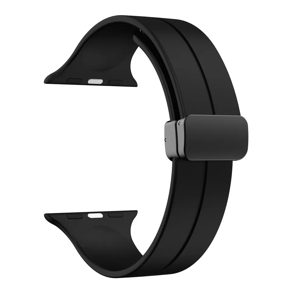 Black Rubber Apple Watch Band form Watch Straps Canada with a black magnetic clasp