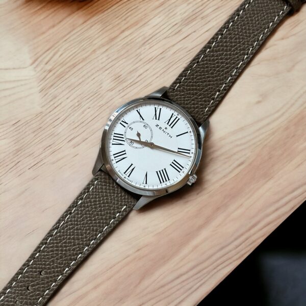 Zenith watch mounted on Watch Straps Canada Blue Epsom Leather Watch Band made with top grain leather