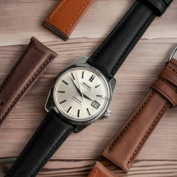 Vintage Grand Seiko mounted on Black Italian Leather Watch Band by Watch Straps Canada