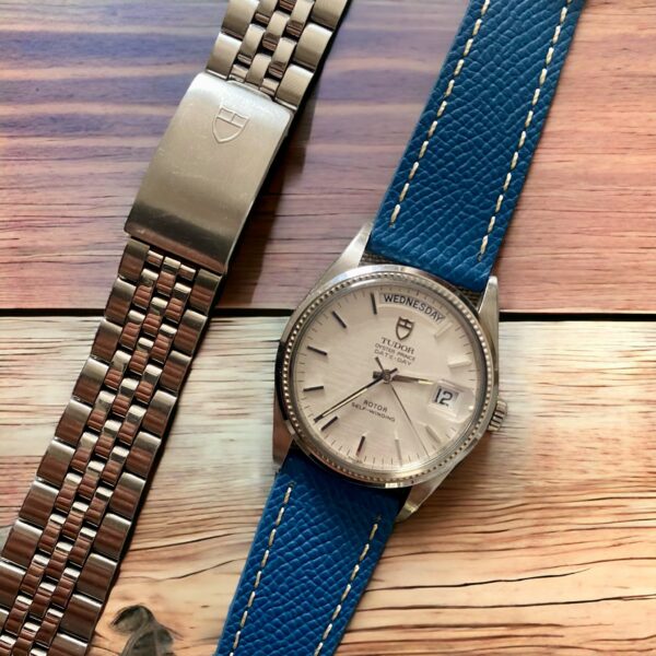 Tudor watch mounted on Watch Straps Canada Blue Epsom Leather Watch Band made with top grain leather