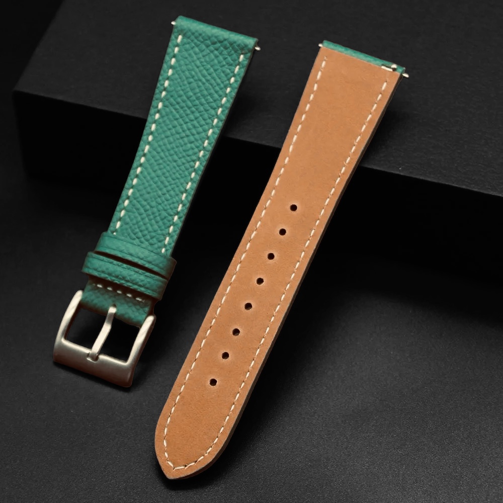 Watch Straps Canada Bracelet en cuir Epsom en vert et blanc