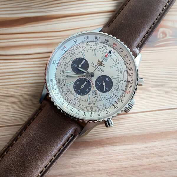 Breitling mounted on Brown Italian Leather Watch Band by Watch Straps Canada