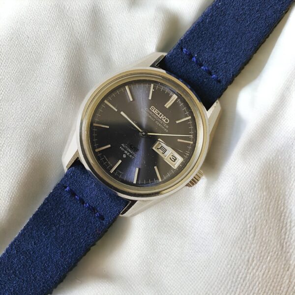 Seiko mounted on Blue Suede Watch Strap from Watch Straps Canada